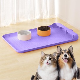 Silicone Pet Food Mat 18''x12'' Waterproof Non Slip Feeding Mat for Dog Bowls and Cat Food and Water Bowls Multi Functional Easy to Clean Travel Camping Essential Silicone Mat for Pet Dining Purple