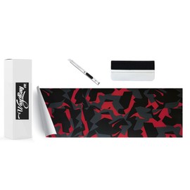 Way2Buy Vinyl Gloss Red Black Gray Geometric Camouflage Vinyl Car Wrap Film Automobile Sticker with Air Release Adhesive+ Free Tool Kit (240"X60" / (20FT x 5FT))