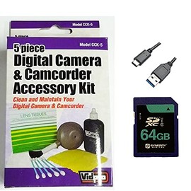 Synergy Digital Accessory Kit, Compatible with Olympus OM-D E-M1X Mirrorless Digital Camera includes: SY-SD64GB Memory Card, EM-USB-TYPEC-6B USB Cable, ZELCKSG Care & Cleaning