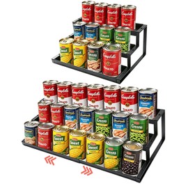 Expandable Can Rack Organizer for Pantry, 3-Tier Adjustable Can Storage Holder, 15.8 to 26.4 Inch Width Step Spice Shelf, Soda Cat Cans Goods Storage Display for Pantry, Cabinet, Countertop