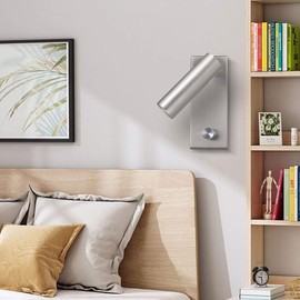 Agese Surface Wall Mounted Reading Light Sconces Lamp Bedside Headboard Bedroom Knob Dimmer Switch Osram LED 4.5W Warm White 3000K Hardwired Not Plug (Nickel WL300)