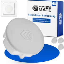 Socket Covers, Pack of 4, in White, Socket Protection from Dust, Splash Water, for SchuKo Sockets Type F, Lid for Power Strips, Multiple Sockets, Cable Reel, Kitchen, Workshop, Hotel