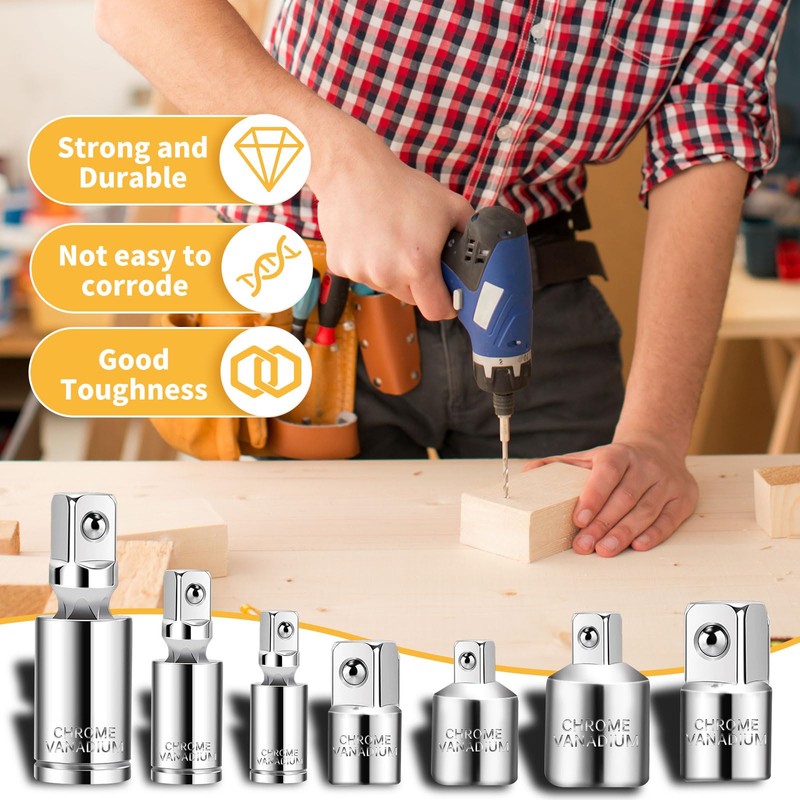 7 Piece Socket Adapter and Universal Joint Set 6.3 mm