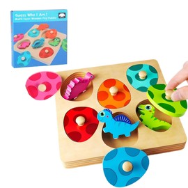 MOONKATE Montessori Wooden Multi-Layer Dinosaur Matching Eggs Pegged Puzzles for Toddlers