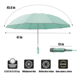 Fogkey Compact Travel Umbrella, Portable Reverse Folding Car Umbrella, Large Windproof and Waterproof Inverted Umbrella, Automatic, 10 Ribs, CYAN