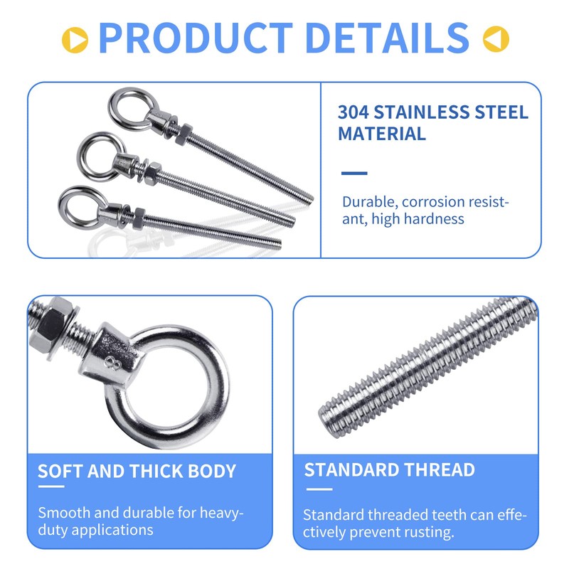 EFUTURETIME 12 x Eye Bolts M8 Wood Thread Eye Bolt