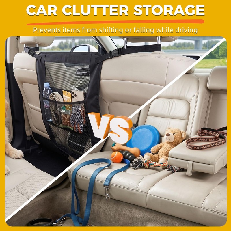 VOPOCO Dog Car Barrier with Storage Pocket, Mesh Pet Net