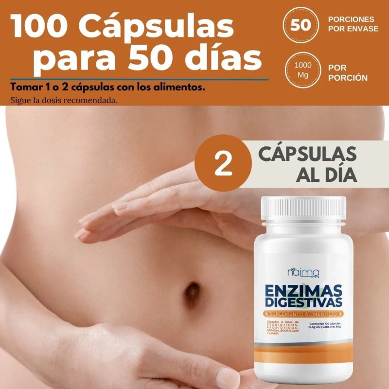 Enzimas Digestivas 500mg - 100 Cápsulas Por Frasco