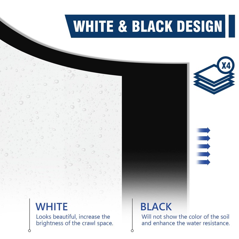 Spirecover Crawl Space Vapor Barrier, 14 Mil 10x30' Black/White Panda