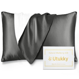Utukky Silk Pillowcase, Silk on One Side, Tencel, 16.9" x 24.8", Envelope, Beautiful Hair and Skin, Washable, Antibacterial, Odor Resistant, Gentle on Sensitive Skin, All-Season, 1 Piece, Dark Gray