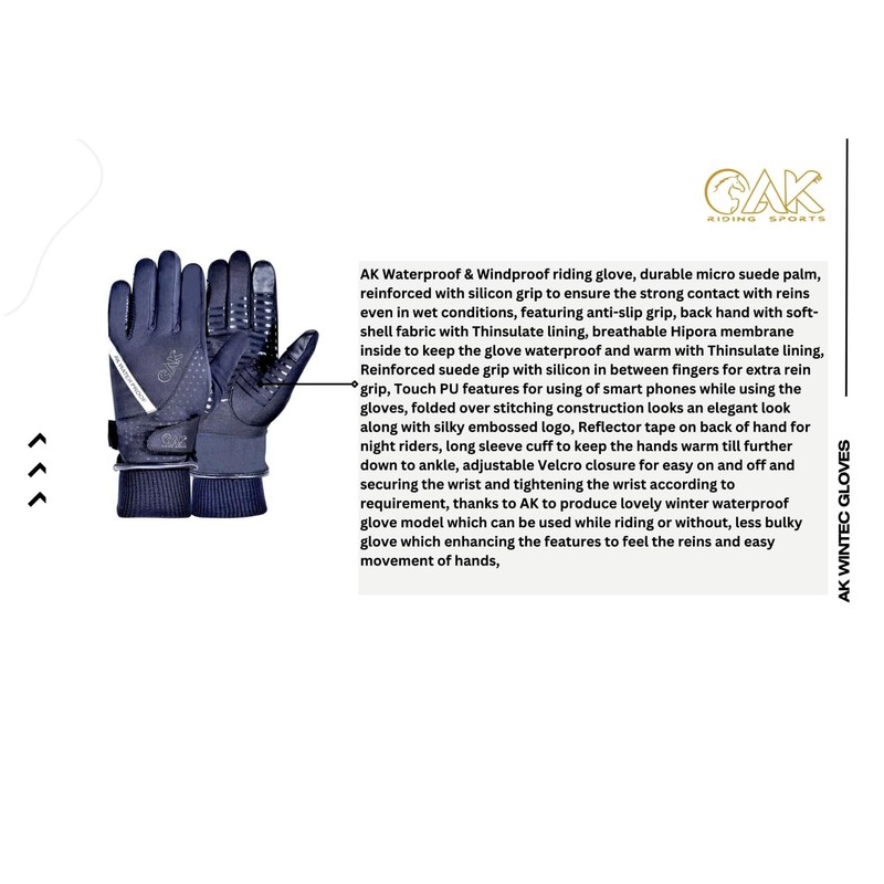 AK New Unisex Winter Wintec Waterproof Equestrian Horse Riding Gloves
