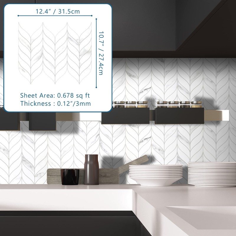 sunwings 10 PCS Peel and Stick Leaf Waterjet Backsplash Self