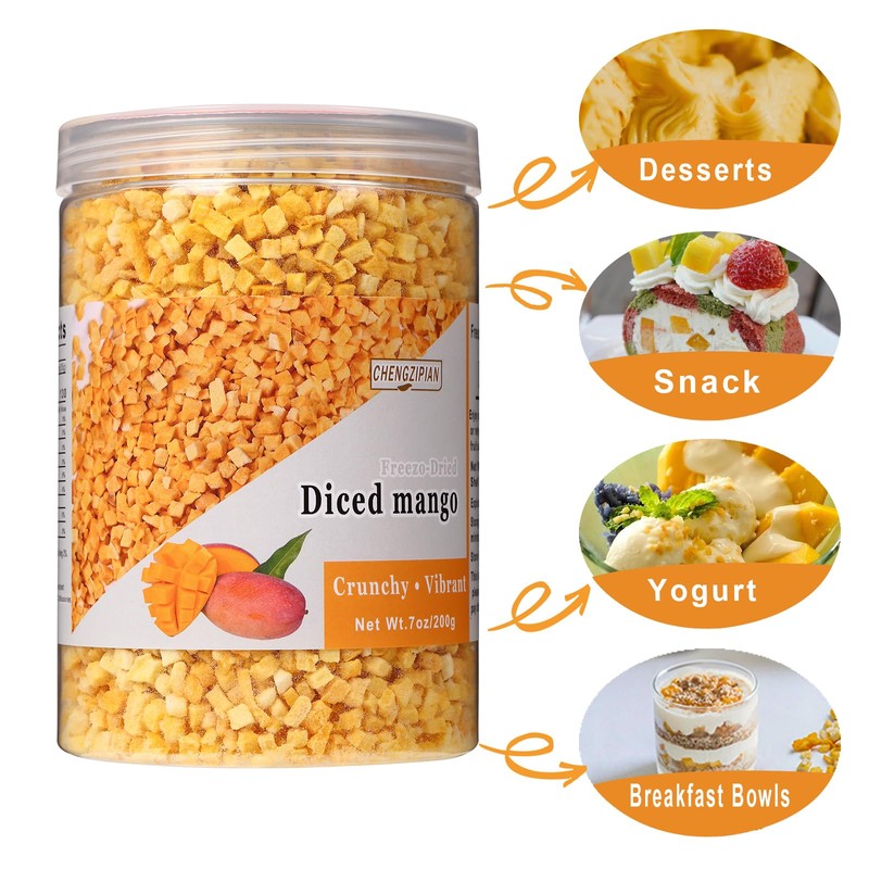 Freeze Dried Mango Diced, Freeze Dried Fruit, 7oz/200g Natural Dehydrated