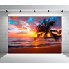 CORFOTO 8x6ft Fabric Beach Palm Tree Backdrop for Photography Sunset