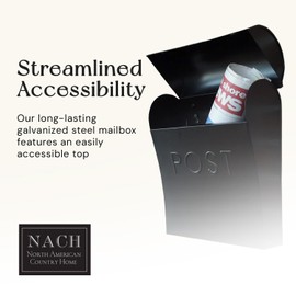 NACH Vicki Black Mailboxes for Outside Wall Mount, Weather Resistant Metal Mailbox, Metal Mailboxes for Outside Wall Mount, Outdoor Mailboxes, Black Mailbox, 11x4.5x12.5 in, MB-7300