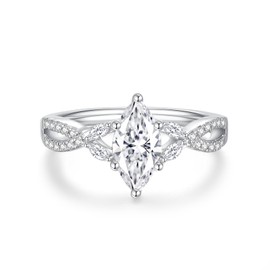 JEYHLOPX Moissanite Engagement Ring For Women 1ct Marquise Cut Ring 18K White Glod Plated S925 Sterling Silver Twisted Rope Women Ring For Her, Gemstone, moisssanite