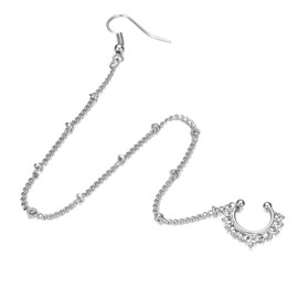 VCMART Nose to Ear Chain Fake Septum Clip On Nose Hoop Rings Body Jewelry