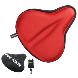 FUCNEN Bicycle Saddle Cover Red Bicycle Saddle Cover for Women Men Bicycle Seat Pad Soft / Comfortable for Training Stationery Spinning Cycling - Gel Saddle Cover Exercise Bike 27 x 25 cm