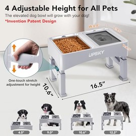 UPSKY - Cuencos elevados 3 en 1 para Perros, comedero Lento Elevado, 4 Altura Ajustable, dispensador de tazón de Agua para Perros sin derrames, tazón 