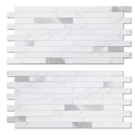 Yipscazo 20 Sheets Peel and Stick Stone Metal Backsplash, PVC Wall Tiles Stick on Tiles for Backsplash Kitchen, Bathroom, Laundry Room, Camper, Fireplace