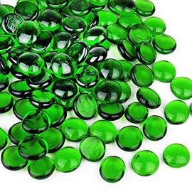 CYS EXCEL 10 LBS Green Glass Gemstone Beads Vase Fillers Flat Marble Beads Multiple Color Choices Aquarium Decor Rocks Floral Stones Decorative Mosaic Glass Gem Pebbles