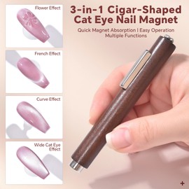 KADS 1 Piece Wooden Handle Cat Eye Magnet for Nails - 3-in-1 Cylindrical Nail Art Magnet Tool for Cat Eye Gel Polish - Powerful Multifunctional Magnetic Wand for Flower, Arc, and Wide Cat Eye Designs