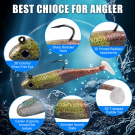 Swim Baits for Bass Fishing, 6pcs Pre-Rigged Jig Head Soft Fishing Lures Paddle Tail Swimbaits Sinking Jigs Shad Lure Baits for Bass Trout Walleye Crappie Saltwater Freshwater