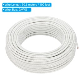 PATIKIL 100Ft 9 AWG High Temperature Wire, -76-932 Degrees Fahrenheit Mica Glass Fiber Electronic Wire Insulated Heat Resistant Electronical Flexible Cable for Lamp Boiler Heater