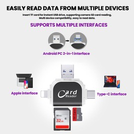 Multi-Port 4 in1 Universal SD TF Card Reader, USB C Memory Card Reader Type C Hub Multiport Adapter USB 2.0 Camera Adapter, No App Require