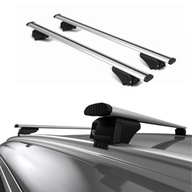 Universal Roof Rack Cross Bars - 42 to 56" Crossbars Fits Flush Roof Rail Cars & SUVs | Adjustable Aluminum Aero Bars for Rooftop, Luggage, Cargo Carrier, Canoe, Kayak, Bike, Size: 46" | Silver