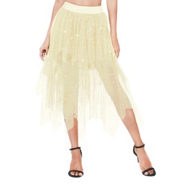 Urban CoCo Women's Sheer Tutu Skirt Tulle Mesh Layered Midi Skirt (S, Series 2-Beige)