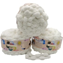 3 x 200 g Ilkadim Export Pompom Yarn Yo-Yo Plain, 600 g Pompom - Wool (White 82101)