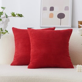 Home Brilliant Red Cushion Cover Soft Corduroy Square Pillows 65 x 65 Cushion Covers for Bed Sofa, 65x65 cm, 26 inches, 2 Pieces, Red