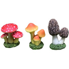 Realistic Miniature Mushroom Decor (Set of 3): Assorted Resin Fungi w/Green Base for Dollhouse Scenery, Bonsai, Terrarium & Craft Supplies