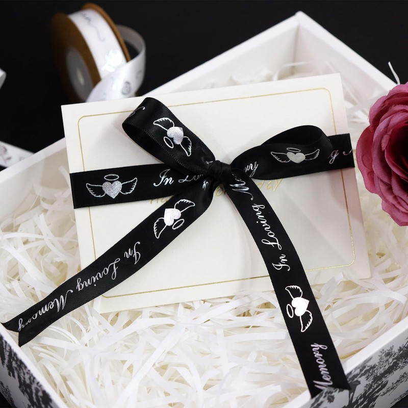 YERELO 10Yardx 2 Rolls Set Funeral Ribbon 2 Style Stain