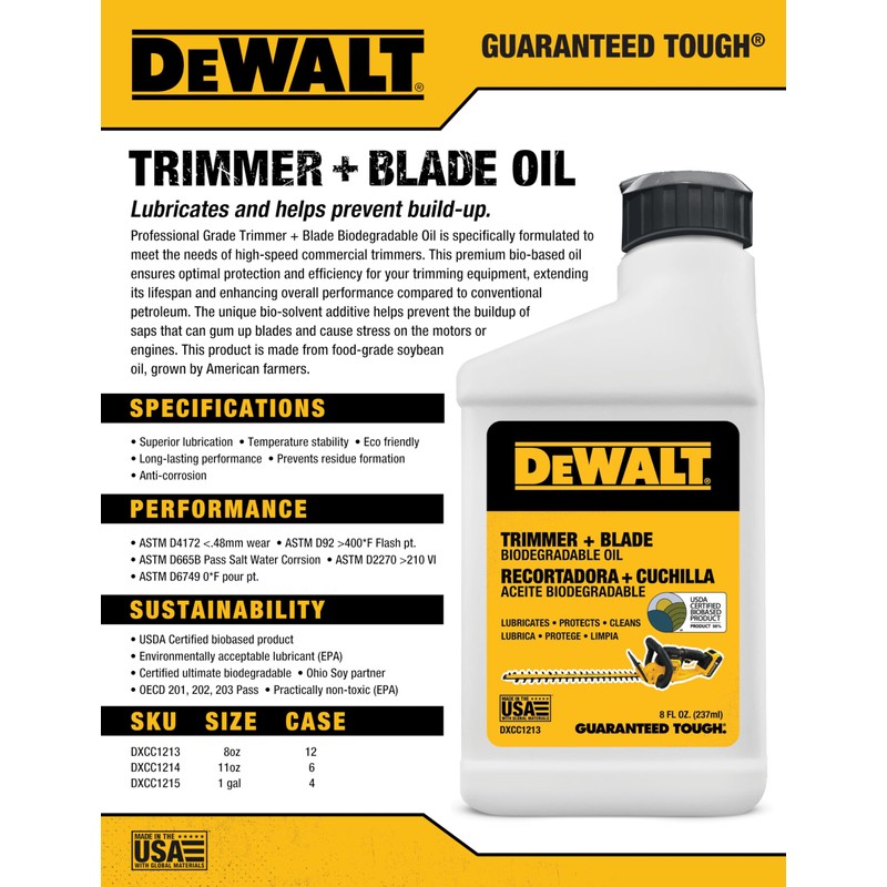Dewalt Trimmer & Blade biodegradeable oil, 8 oz