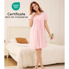 NACHILA Nightgowns for Women-Viscose Made from Bamboo, Short Sleeve Nightshirt Pleated Sleepshirts Soft Sleepwear Pink S
