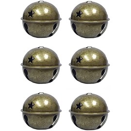 Charmed Large Size Christmas Star Cutout Jingle Bell Ornament 3" Pack of 6 (Brass)