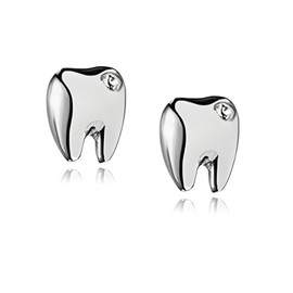 QLYOVWE Teeth Stud Earrings for Women Dental Creative Cute Teeth Earrings Chic Cute Tiny Sterling Silver Tooth Earrings for Dental Student Dental Assistant, Zinc, No Gemstone
