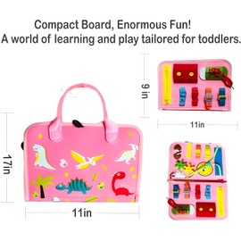QuickMart 3-in-1 Pink Toddler Busy Board – Montessori Sensory Toy for Early Learning, Fine Motor Skills & Travel – Educational Gift for Kids