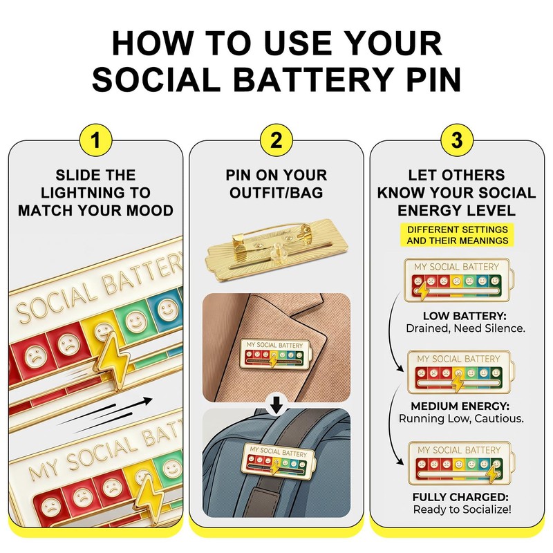 2 Pack of Social Battery Slider Pins | Creative Enamel