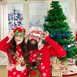 iefoah Christmas Party Glasses, 12pcs Glitter Glasses Frames Decoration for Christmas Party Favors Christmas Costume Photo Booth