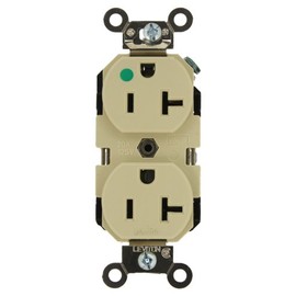 Leviton 20 Amp, 125 Volt, Extra Heavy Duty Hospital Grade, Duplex Receptacle, Straight Blade, Self Grounding, 8300-I, Ivory