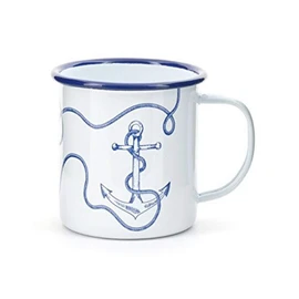 Kikkerland Enamel Cup Anchor, White/Blue, 8.1x8.9x11.7 cm