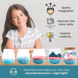 Unicorn Night Light Terrarium Kit - DIY Crystal Growing Crafts for Girls Age 4 to 12 - Light Up Jar Toys and Gifts