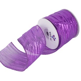 MEEDEE Purple Metallic Wired Ribbon 2.5 Inch Metallic Purple Trim Crinkle Wired Ribbon Purple Ribbon for Gift Wrapping, Christmas Tree, Wreath Supplies, Large Bow Making (10 Yards)