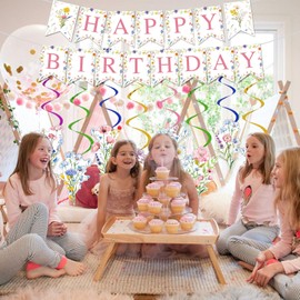 Wildflower Birthday Decoration Wildflower Happy Birthday Banner Wildflower Garland Wildflowers Sign, Wildflower Theme Birthday Banner Party Favors Pink Sign for Girls Women