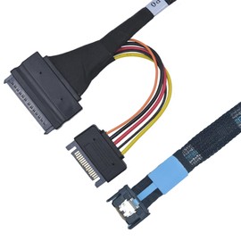 LetLinkSo PCIe 5.0 MCIO x4 to U.2 SFF-8639 Cable for NVMe SSD with 15Pin Power, 1.6ft (50cm)