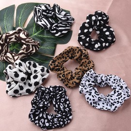 Zebra Leopard Scrunchie Hair Ties for Women Scrunchy Elastic Hair Ties for Girls Animal Leopard Print Hair Ties for Womens Zebra Leopard Hair Accessories for Women Leopard Hair Band Scrunchies 7PCS