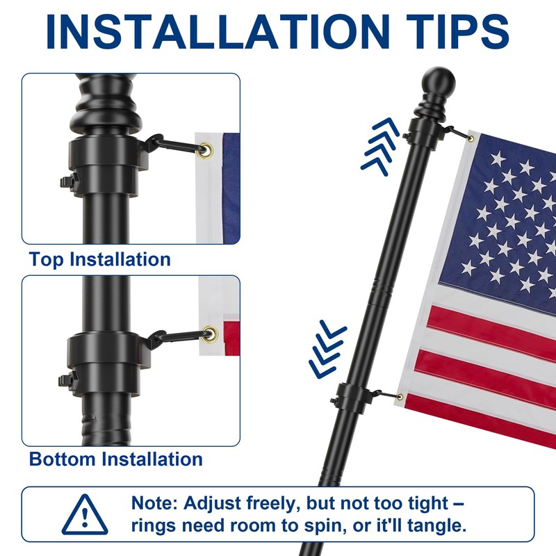 SCWN 5FT Black Flag Pole for Outside House, Ball-Bearing Anti-Wrap